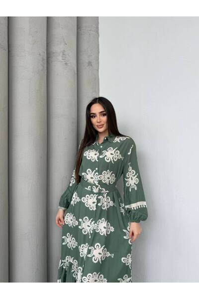 moda paketi Women's Patterned Viscon Belted Tesetür Dress