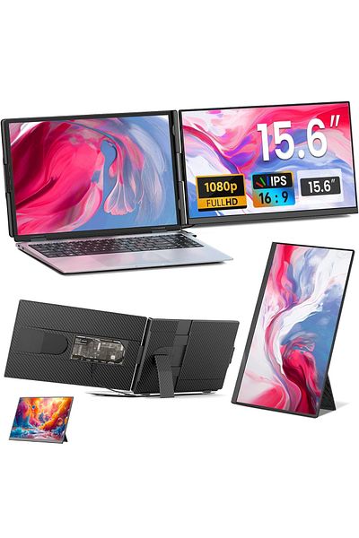 Qova Portable Extendable Monitor Qova® 15.6", FHD IPS Display for 13"-17.3" Laptops, Ultra-Slim, 1080p