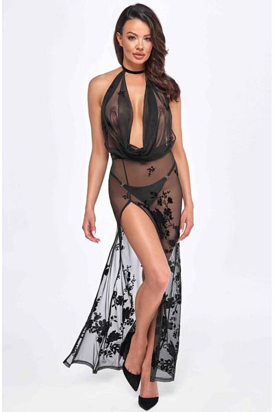 Noir Handmade Long Mesh Dress with Open Back, Noir Handmade, S