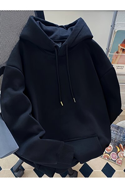 MODAVİBE Unisex Kanguru Cepli Kapüşonlu Kışlık Sweatshirt – 2 İplik Şardonlu