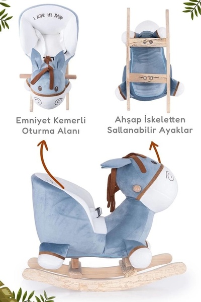 Babyklas Ahşap Ayaklı Peluş Oyuncak Sallanan Eşek | Mavi