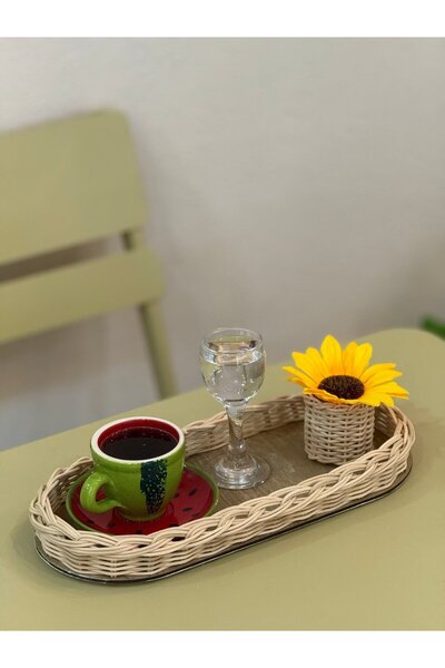 Maison Avf 2-Piece Rattan Organizer Tray & Sunflower Sunflower Presentation Set Coffee Presentation Tray (Flower Included)