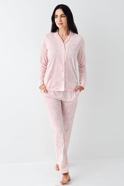 Pierre Cardin Kadın Önden Düğmeli Pembe Pijama Takım, %50 pamuk %50 modal