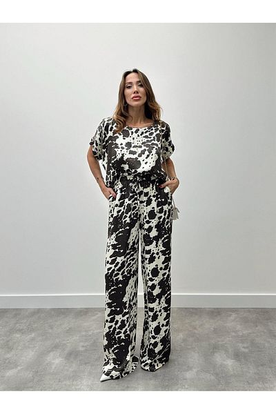 Maldia Shop طقم علوي سفلي من الساتان منقوش للسيدات