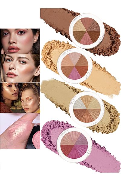 Colorina 4 Pcs Multi-Colored Blush Powder Set, Long Lasting Contour and Highlighter Palette for Cheek & Eye