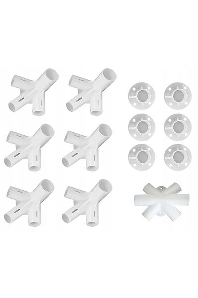 zola Set 13 conectori pentru cort de gradina hexagonal, diametru stalpi/tevi 24/18 mm, PVC, alb