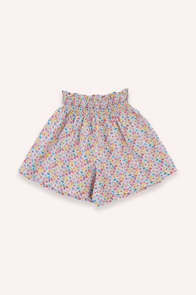 Panço Kız Çocuk Çiçek Desenli Pembe Şort