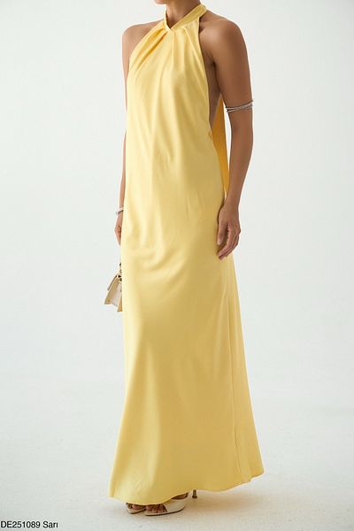 My Blog Rochie galbenă din satin cu gât - 251089