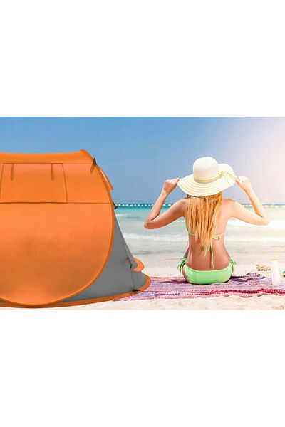 SERSIMO Cort plaja si picnic Sersimo, protectie UV, 210x130x90 cm, portocaliu gri