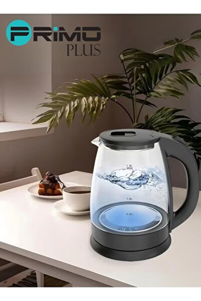 Primo Plus Glass Electric Kettle with LED Light at Bottom - 2L Capacity, 1500W