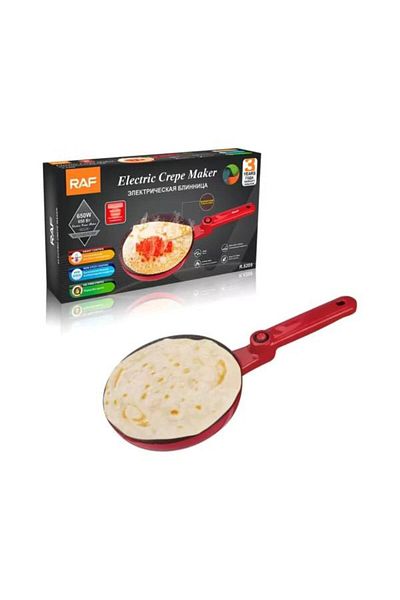 raf Non-Stick Electric Crepe Maker 7in Roti,Dosa,Omelette,Rigag,Anjero,Chapati,Adjustable Heat