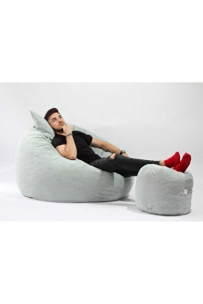 Pufrelax Set Fotoliu King Size cu Otoman (suport picioare) si Perna, Material Textil - Moon Grey