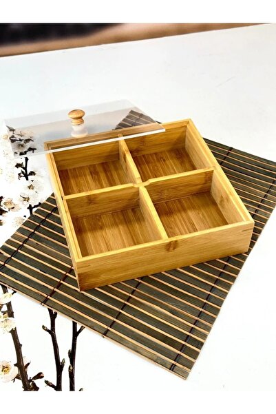 ACAR 4 Compartment Snack Bowl with Bamboo Lid Single Color