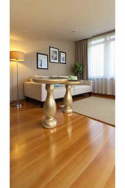 Simillo Home&Living 2’li Ahşap Mantar Sehpa Seti – Altın Varak Renk Lüks Yan ...