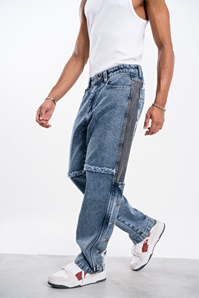 Denim Republic Blue Baggy Trousers Model
