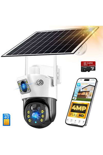 VisionHub Dual Surveillance Camera, 4G SIM card connection, Solar Charging, 12000mAh, 10w Solar Panel,360°View