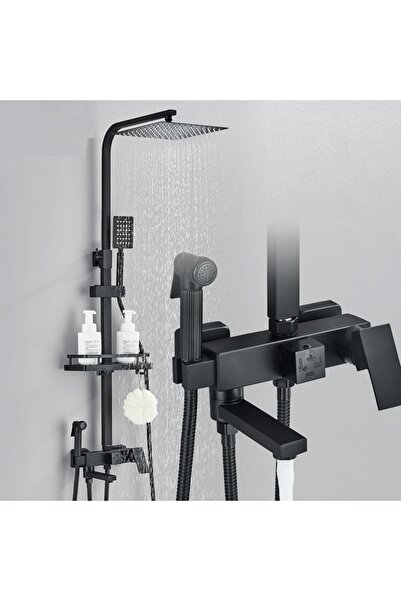 Rain Drop De la Robinetul Meu Coloana dus, cu 4 functii curgere, para dus 25x25cm, din alama, negru mat