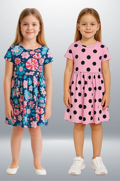Fox Moda Pachet de 2 rochii pentru fete imprimate cu Lycra
