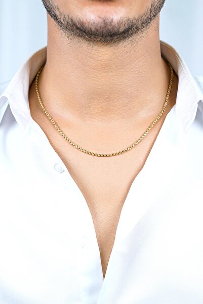 Fiyonk Kuyumculuk 14 Ayar Altın Desenli Küp Zincir Erkek Kolye 2,60 mm – Modern Erkeğin Zarif İmzası