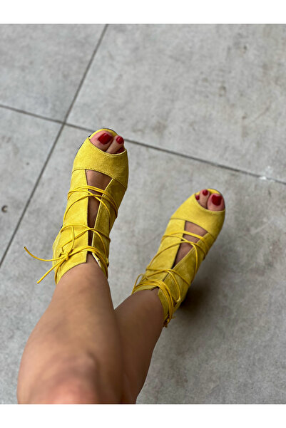 BERFONA Smile Yellow Suede 5 cm Heel Summer Boots Sandals
