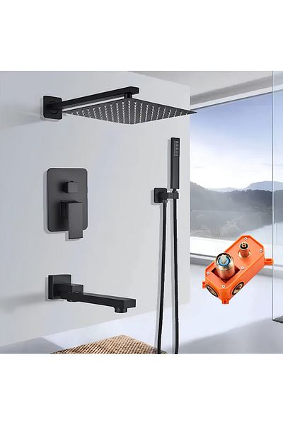 Rain Drop De la Robinetul Meu Set dus incastrat, cu 3 functii de curgere, 30 cm, negru
