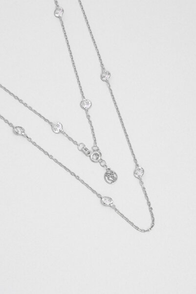 So CHIC... Yuvarlak Kesim 18 Ayar Beyaz Altın Kaplama 57 Cm Gümüş Kolye