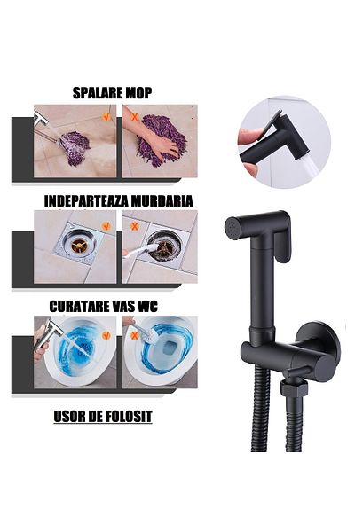 Rain Drop De la Robinetul Meu Set de dus igienic wc, cu o singura intrare, apa rece, negru mat