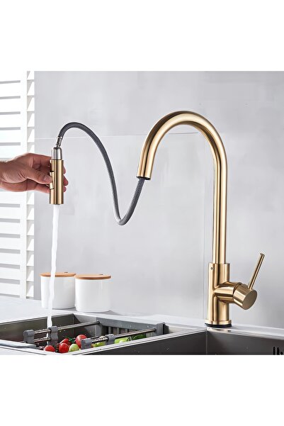 Rain Drop De la Robinetul Meu Baterie cu dus extractibil pentru bucatarie, auriu nichelat