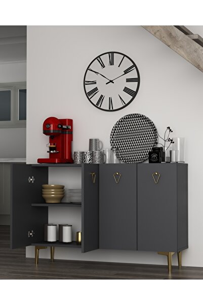 cantek dizayn LEYLACT (KM120) MUTFAK KİLER DOLABI ANTRASİT-ANTRASİT-ALTIN