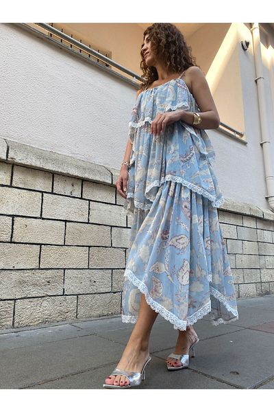 ABBRA Rochie de damă din șifon cu dantelă