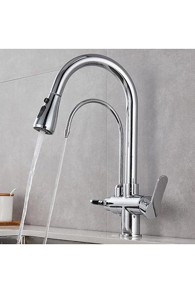 Rain Drop De la Robinetul Meu Baterie bucatarie cu 3 cai, iesire pentru filtru de apa purificata, crom