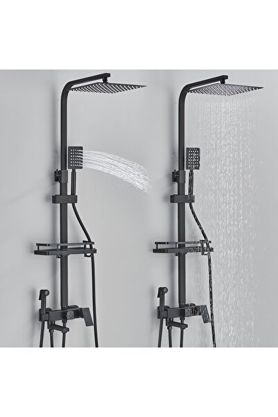 Rain Drop De la Robinetul Meu Coloana dus, cu 4 functii curgere, para dus 25x25cm, din alama, negru mat