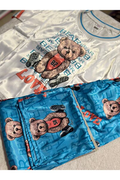 yenitrend KISA KOL DİJİTAL BASKI PİJAMA TAKIMI