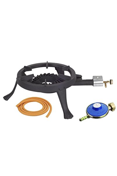 OEM Pachet Arzator rotund exterior, pirostrie din fonta, diametru 33cm + Regulator gaz + 2m furtun