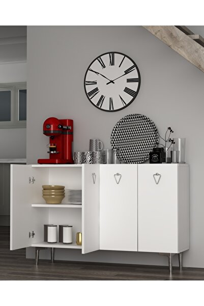 cantek dizayn LEYLACT (KM120) MUTFAK KİLER DOLABI BEYAZ-BEYAZ-GÜMÜŞ