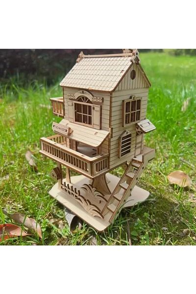 Generic 3D Wooden House Puzzle Model Kit, DIY Assembly Dollhouse, 21 x 14 x 10 cm