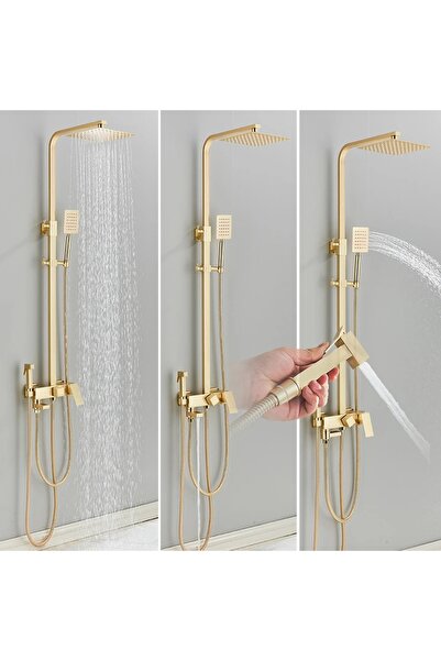 Rain Drop De la Robinetul Meu Coloana de dus cu 4 functii, din alama si otel inoxidabil, para de dus 20x20 cm, auriu nichelat