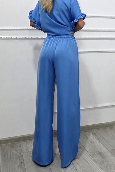 FashionForYou Pantaloni NORYA lejeri, croială largă cu bandă elastică, Albastru deschis