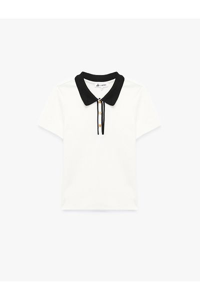 Koton Buttoned Striped Short Sleeve Cotton Polo Neck T-Shirt