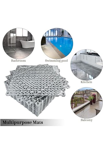 Generic JMK - Interlocking Floor Tiles, 30.5 x 30.5 x 1.5 cm, PVC Drainage Tiles, 10-Piece Set, Grey