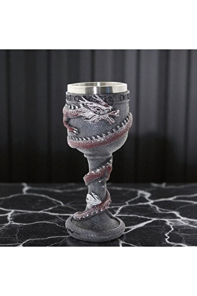Kuzey Tacı Ejderha Figürlü Gotik Kadeh Paslanmaz Çelik Kupa Dekoratif Özel Ta...