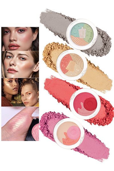 Colorina 4 Pcs Multi-Colored Blush Powder Set, Long Lasting Contour and Highlighter Palette for Cheek & Eye
