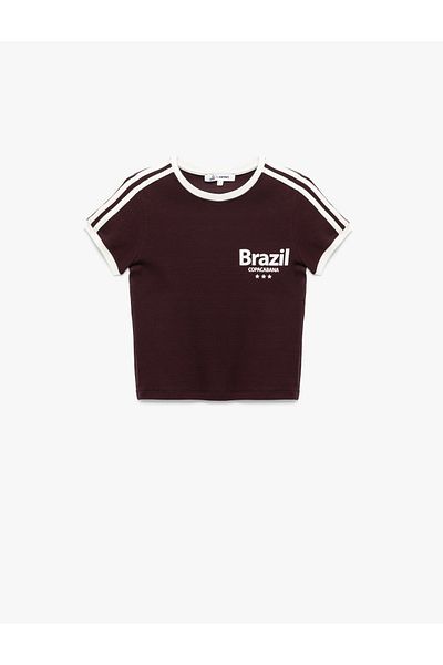 Koton Slim Fit Striped Short Sleeve Crew Neck Printed T-Shirt