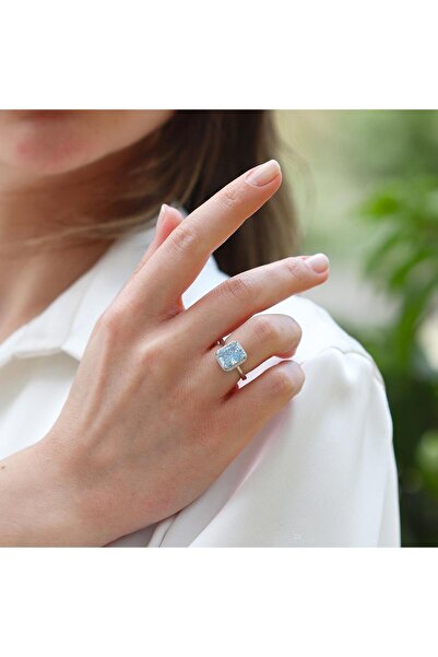 Necati Gün Baget Aquamarine Icecut Taşlı Gümüş Yüzük