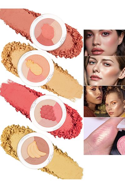 Colorina 4 Pcs Multi-Colored Blush Powder Set, Long Lasting Contour and Highlighter Palette for Cheek & Eye