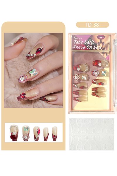 L&Wen 24Pcs Fake Nails & 36Pcs Nail Adhesive Glue Tapes Set, Stylish Chip-Free Short French Press on Nails