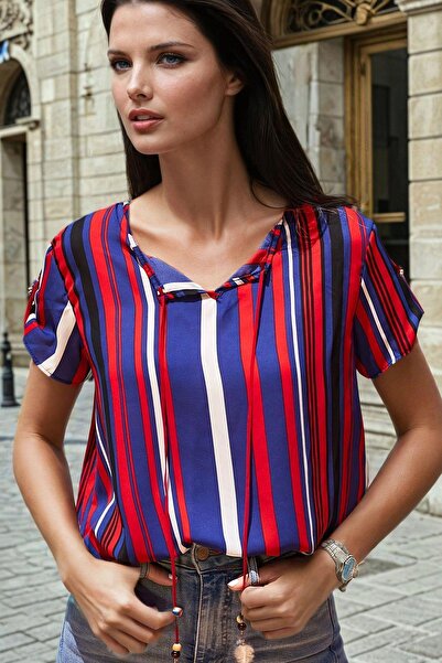 NEW LAVİVA Tamnoplava suknja kroj , visoka Prugasto , bluza