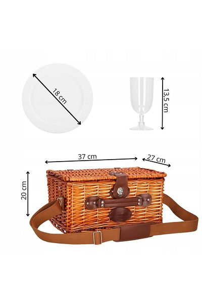 SERSIMO Cos de picnic echipat pentru 2 persoane Deluxe, din rachita, cu vesela si tacamuri, frigorific