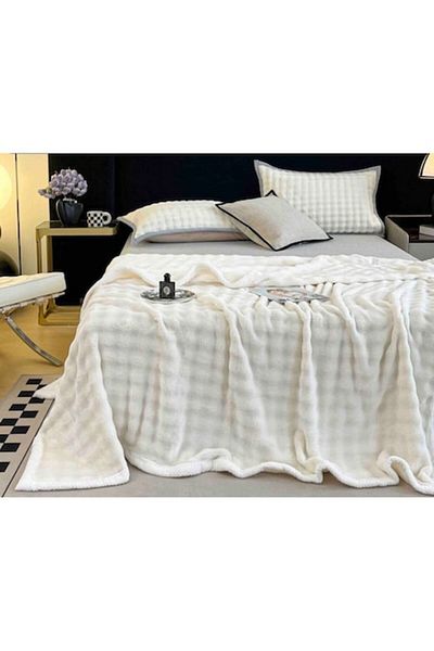 OEM Pătură pufoasă și moale cu bordură albă 200x230cm, pentru 2 persoane, MS STAR, albă