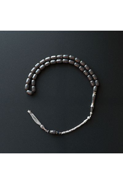 Wall Art İstanbul Original 16-Piece Split Erzurum Oltu Stone Prayer Beads (Silver Imame Nakkaş Craftsmanship - Special Tassel) - Watd029